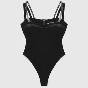 Maniere de Voir Black Twin Strap Ribbed Bodysuit US 4 (UK 8)